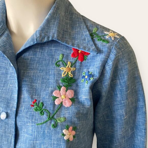 Pull Blue button up floral Embroidery Small - Picture 6 of 8